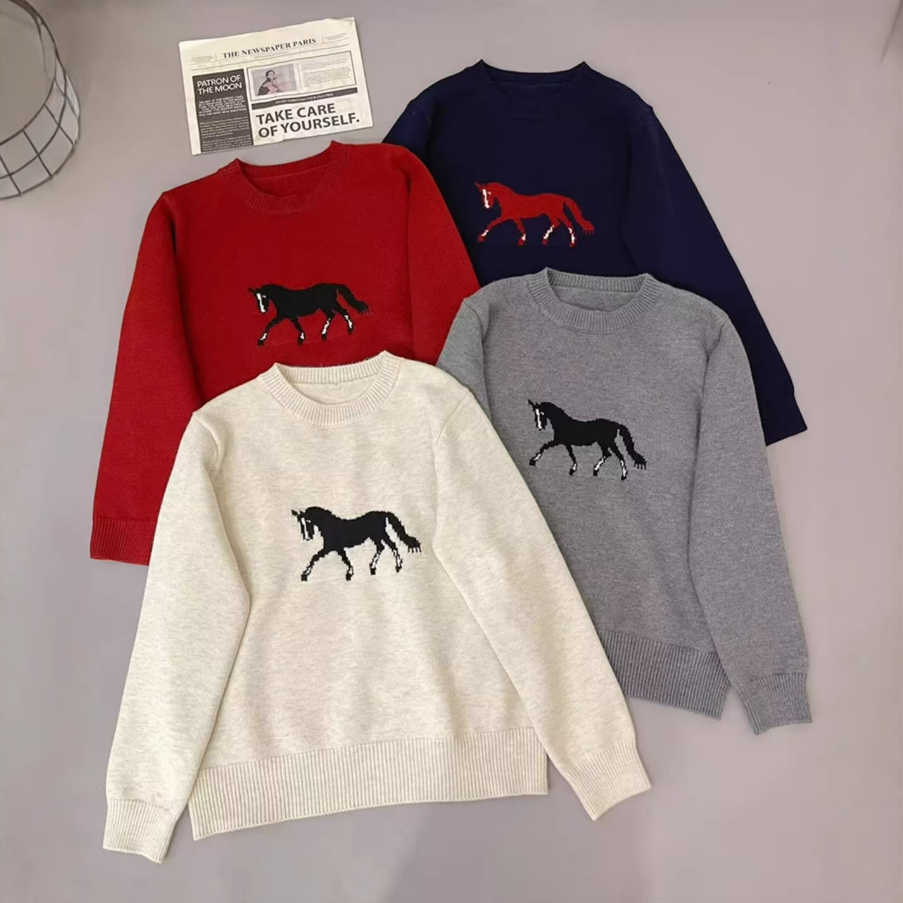 【限定款】卡通小馬提花減齡圓領針織衫