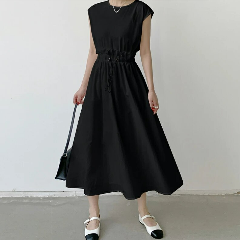 日韓寬鬆長版可收腰時尚拼接撞色洋裝