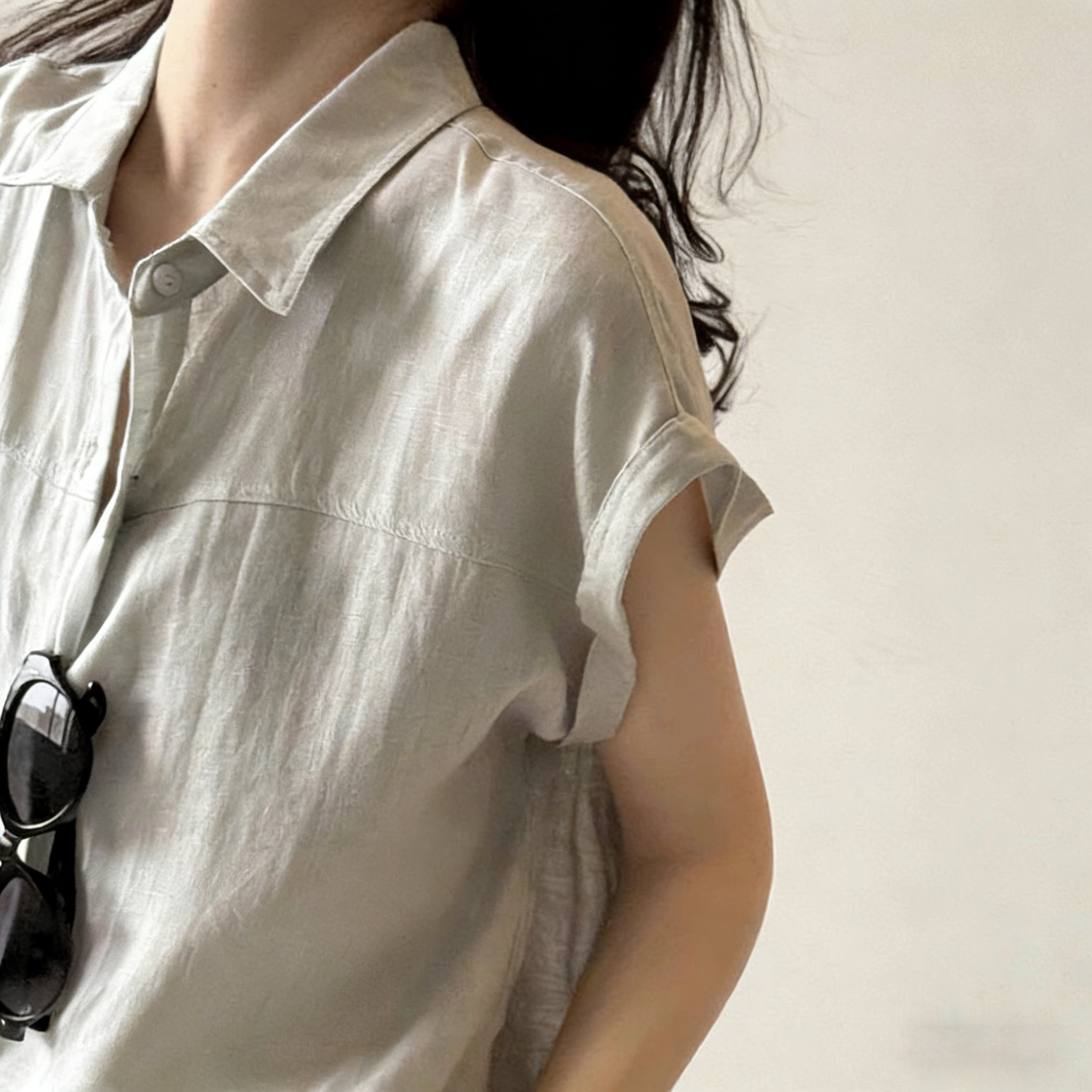 時尚高級感休閒通勤小飛袖無袖襯衫