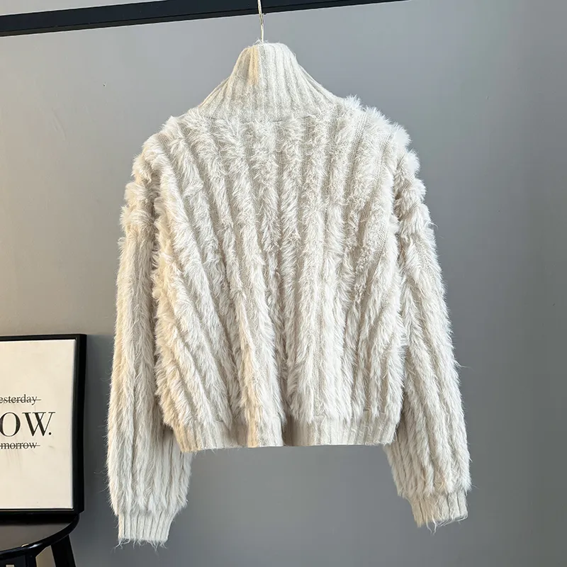 韓版軟糯寬鬆高領毛衣外套針織開衫