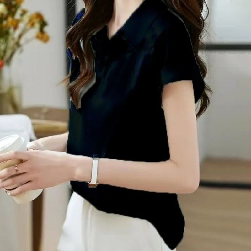 法式氣質時尚別緻百搭款短袖襯衫-HaloBless