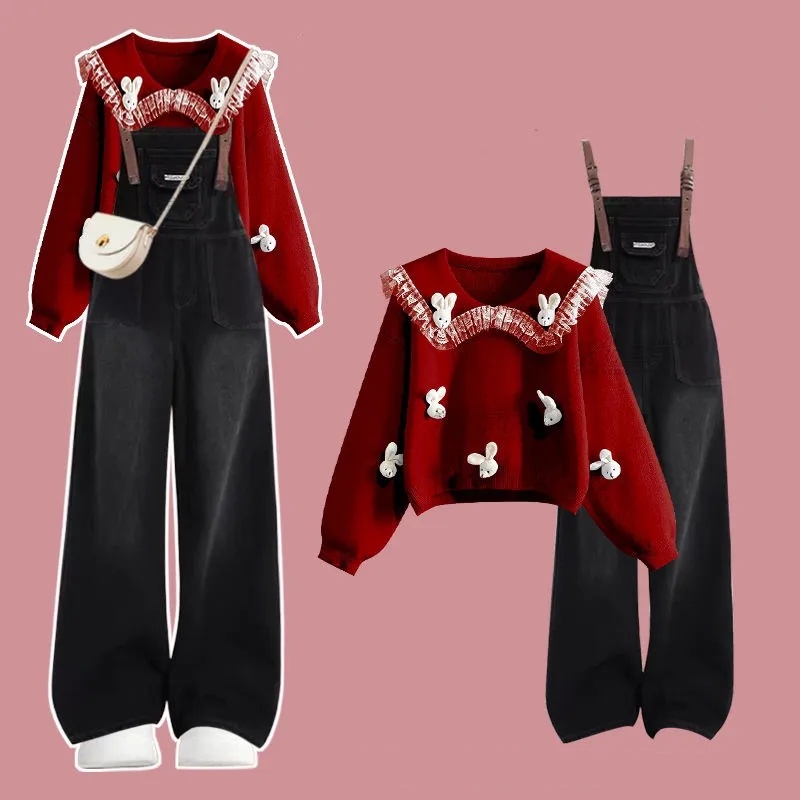 【整套】小眾通勤毛衣搭高級感背帶褲兩件套