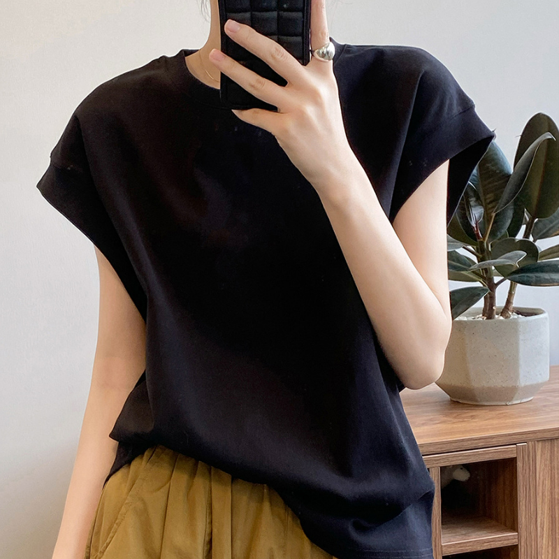 純棉落肩袖高級感寬鬆減齡洋氣短袖t恤-HaloBless