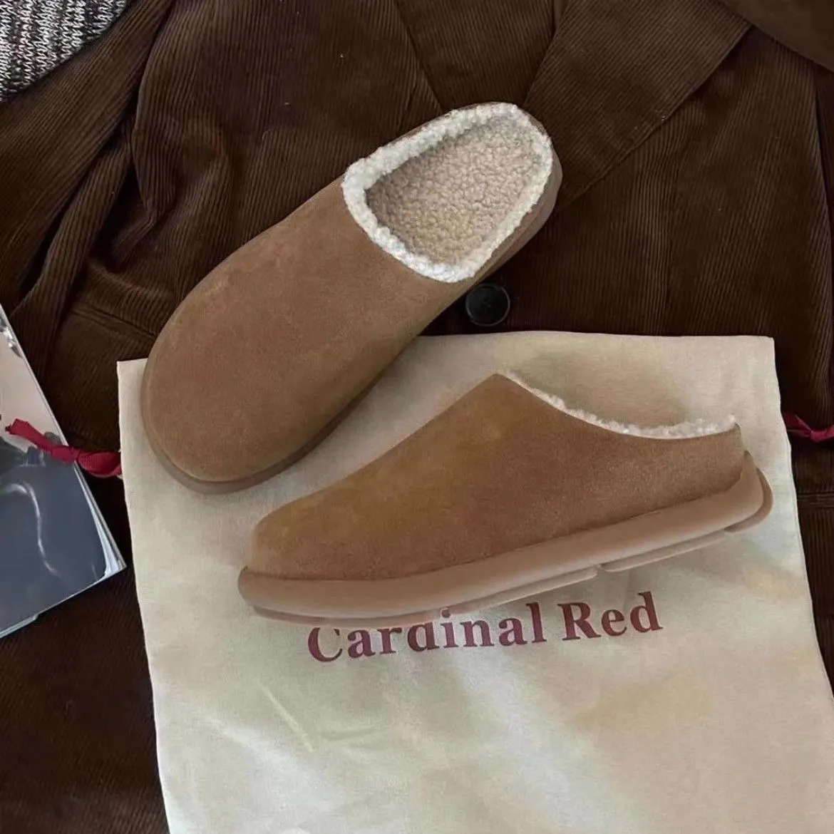 皮毛一體外穿厚底刷毛包頭勃肯鞋