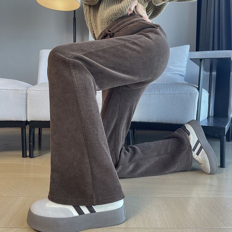 刷毛喇叭高腰垂感雪尼爾大碼寬鬆微喇褲