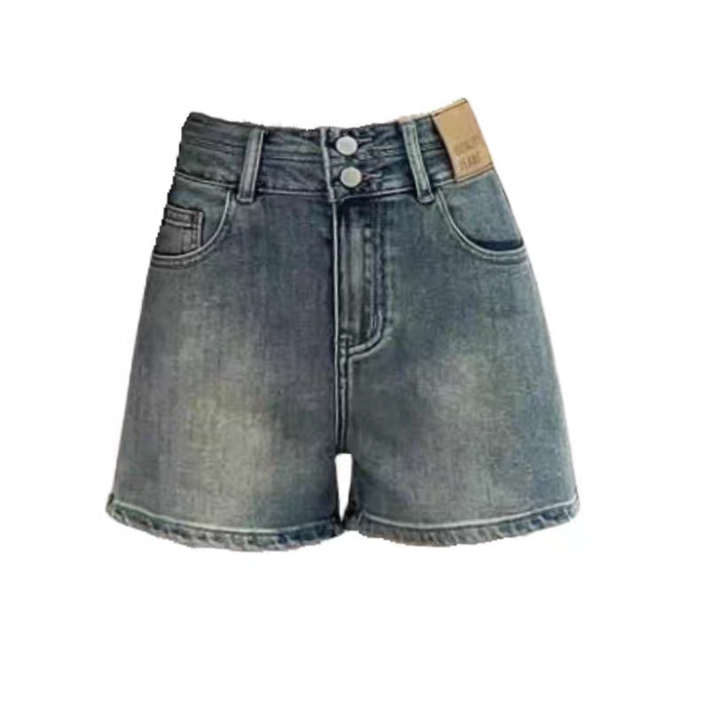 美式復古高腰顯瘦闊腿a字熱褲牛仔短褲