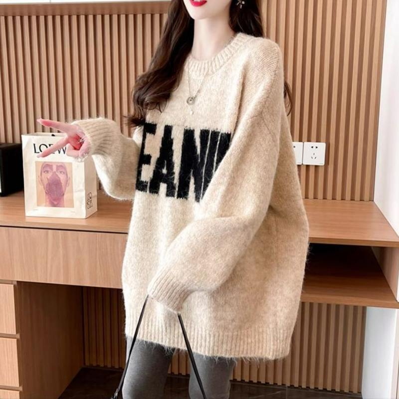 慵懶風寬鬆洋氣中長版針織毛衣