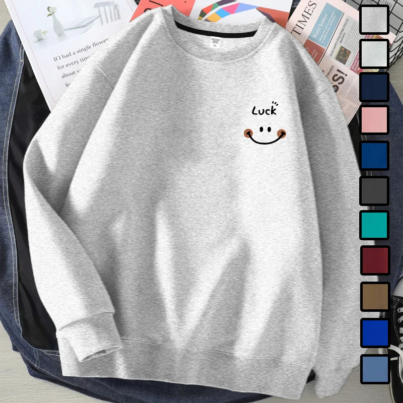 日系簡約印花寬鬆圓領長袖t恤情侶休閒長袖-HaloBless