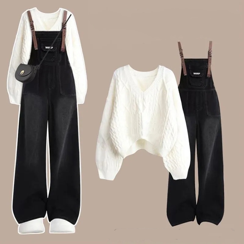 【整套】小眾通勤毛衣搭高級感背帶褲兩件套