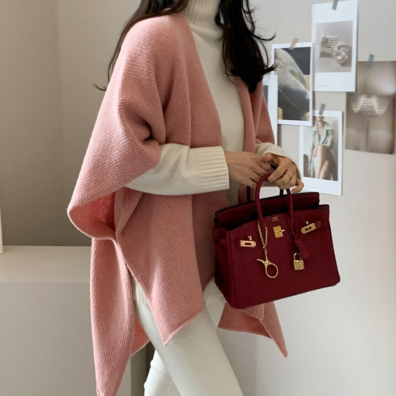 洋氣針織披肩外套休闲温柔氣質斗篷開衫