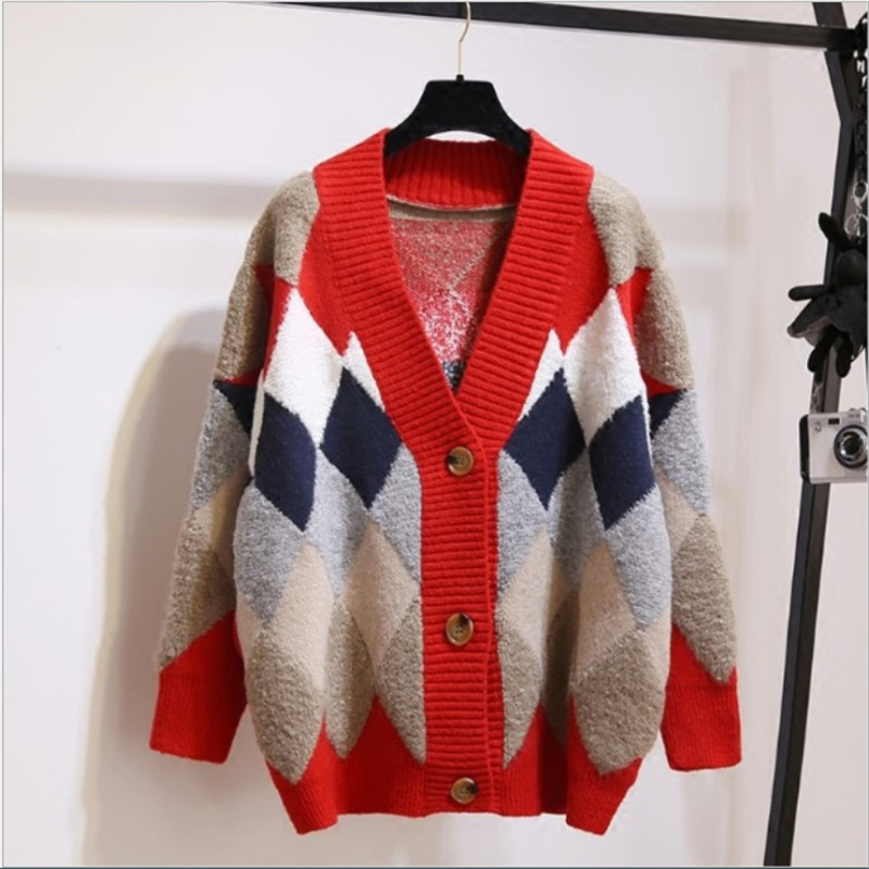 韓版寬鬆慵懶風毛衣V領開衫針織衫-HaloBless