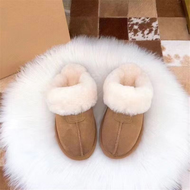 加厚純色羊毛絨防寒防滑包頭拖鞋