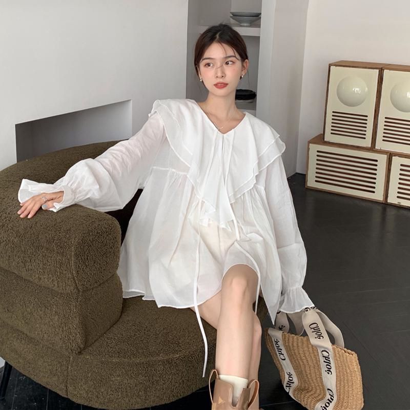 設計感大尺碼女裝防曬衣 中長版型 雙層領繫帶細節