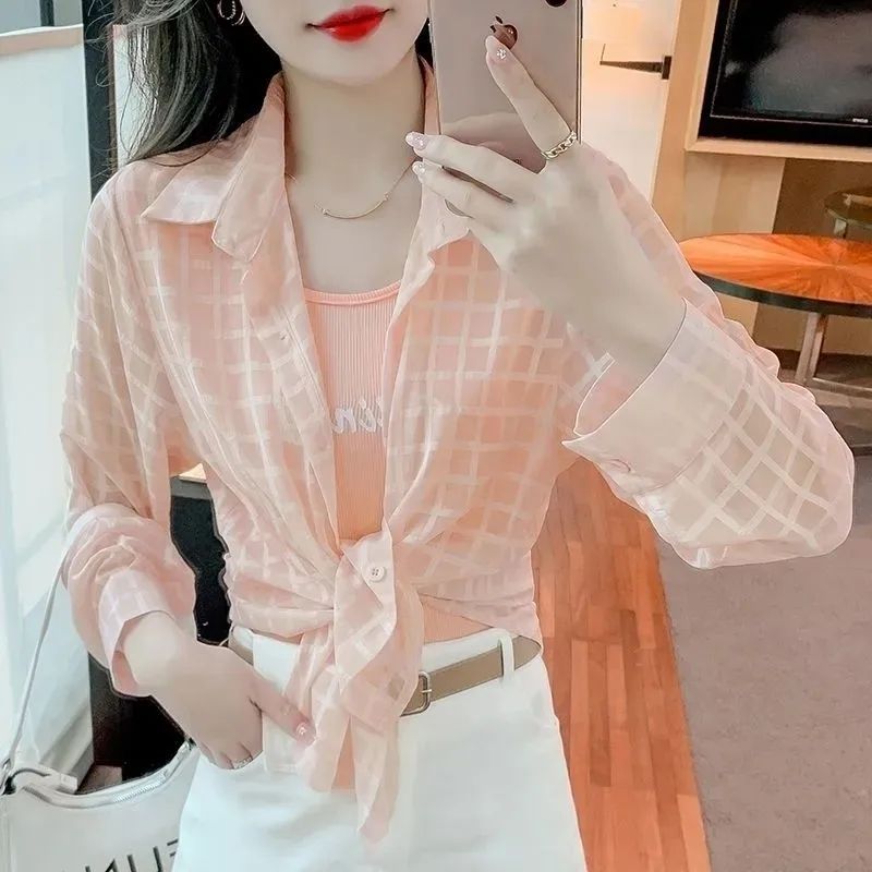 【單件/套裝】雪紡襯衫內搭吊帶牛仔短褲三件套裝-HaloBless