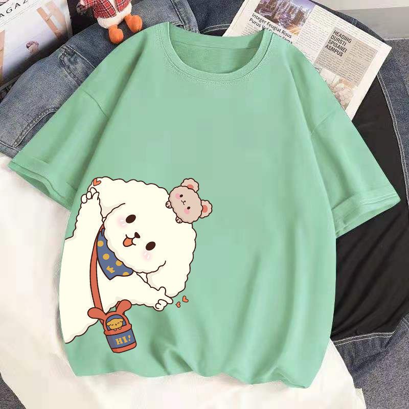 多色純棉可爱印花宽松圆领短袖T恤-HaloBless