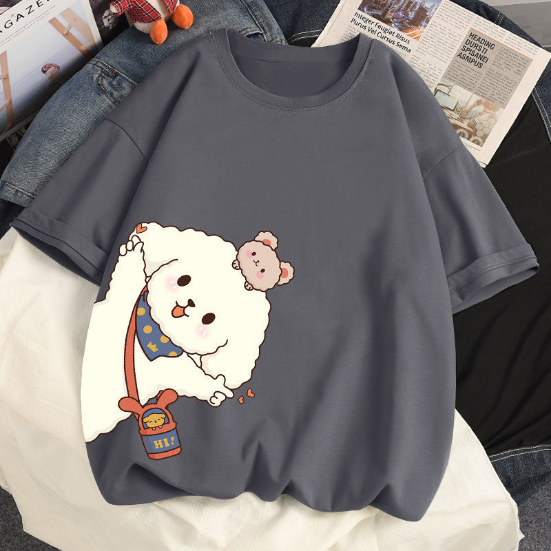 多色純棉可爱印花宽松圆领短袖T恤-HaloBless