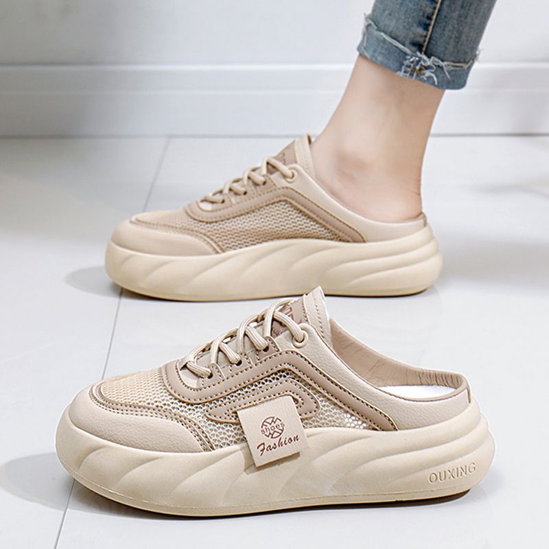 爆款包頭拖鞋網面透氣運動板鞋百搭半拖懶人鞋-HaloBless