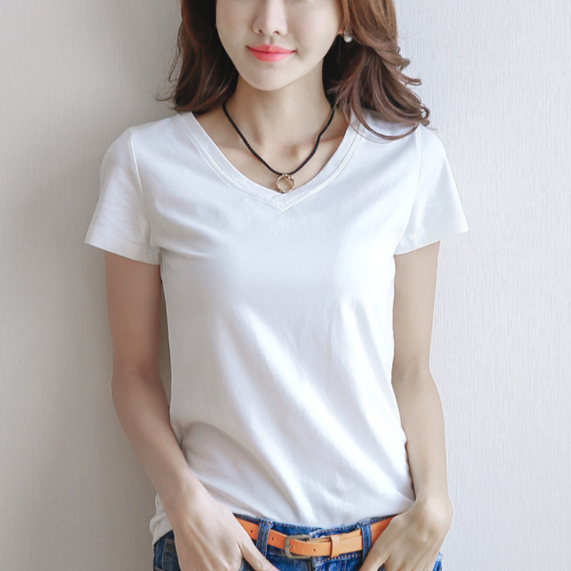 韓版修身棉v領百搭短袖-HaloBless