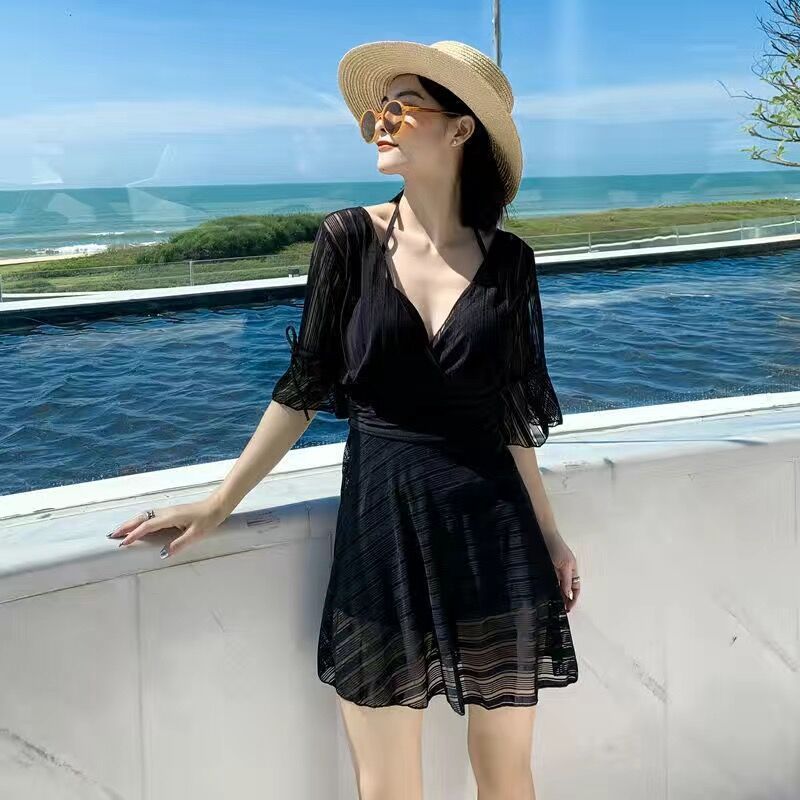 韓版設計感小眾清新遮肚顯瘦聚攏連體式泳衣