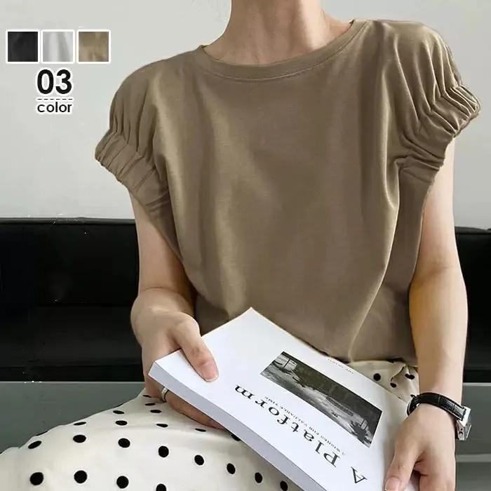 日韓系寬鬆設計感褶皺袖口T恤短袖-HaloBless