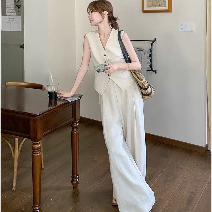 【單件/套裝】法式氣質高級感時尚馬甲+休閑闊腿褲兩件套裝