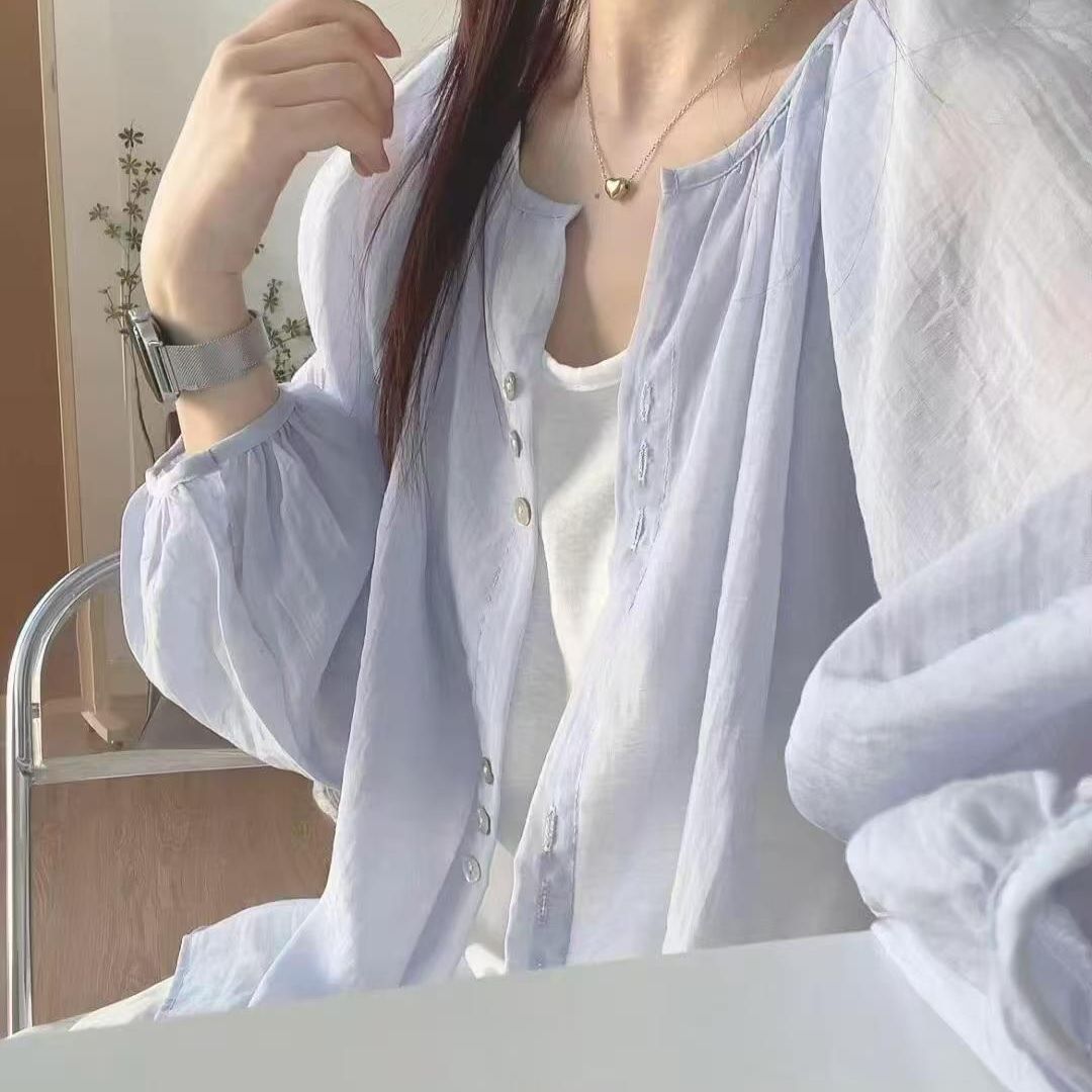 輕薄涼感透氣清新寬鬆休閒防曬空調房開衫-HaloBless