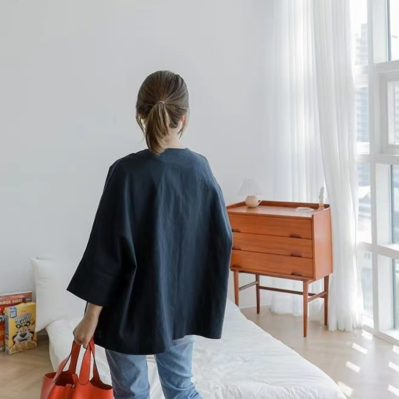 氣質優雅簡約寬松舒適七分袖薄款短外套-HaloBless