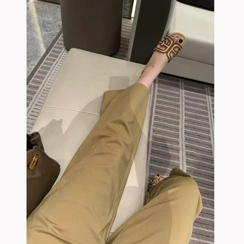 時尚百搭顯瘦九分高腰直筒闊腿褲