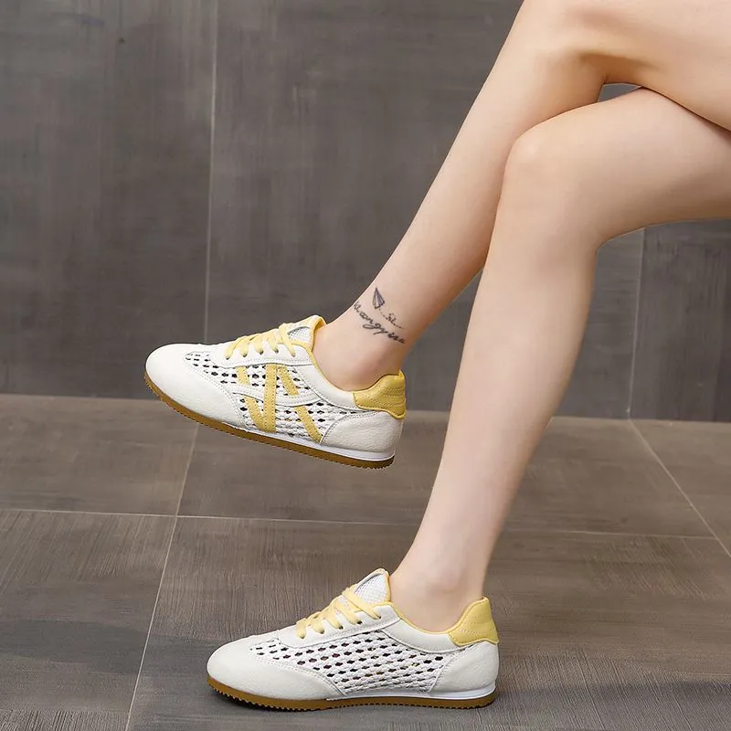 透氣網面阿甘鞋鏤空編織運動休閒小白鞋-HaloBless