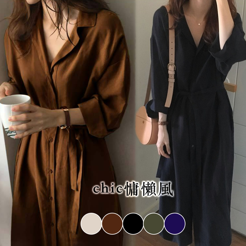 韓國chic寬鬆系帶收腰襯衫風衣外套-HaloBless