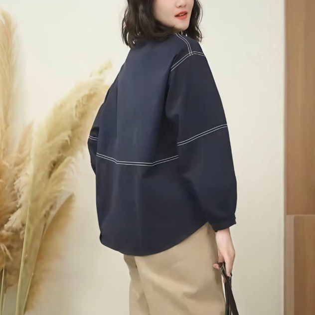 時尚明線設計顯瘦洋氣減齡休閑長袖襯衫-HaloBless