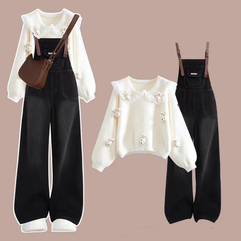 【整套】小眾通勤毛衣搭高級感背帶褲兩件套