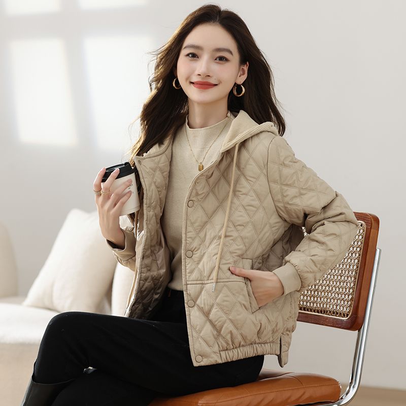 輕奢短版休閒時尚氣質連帽輕薄棉服外套