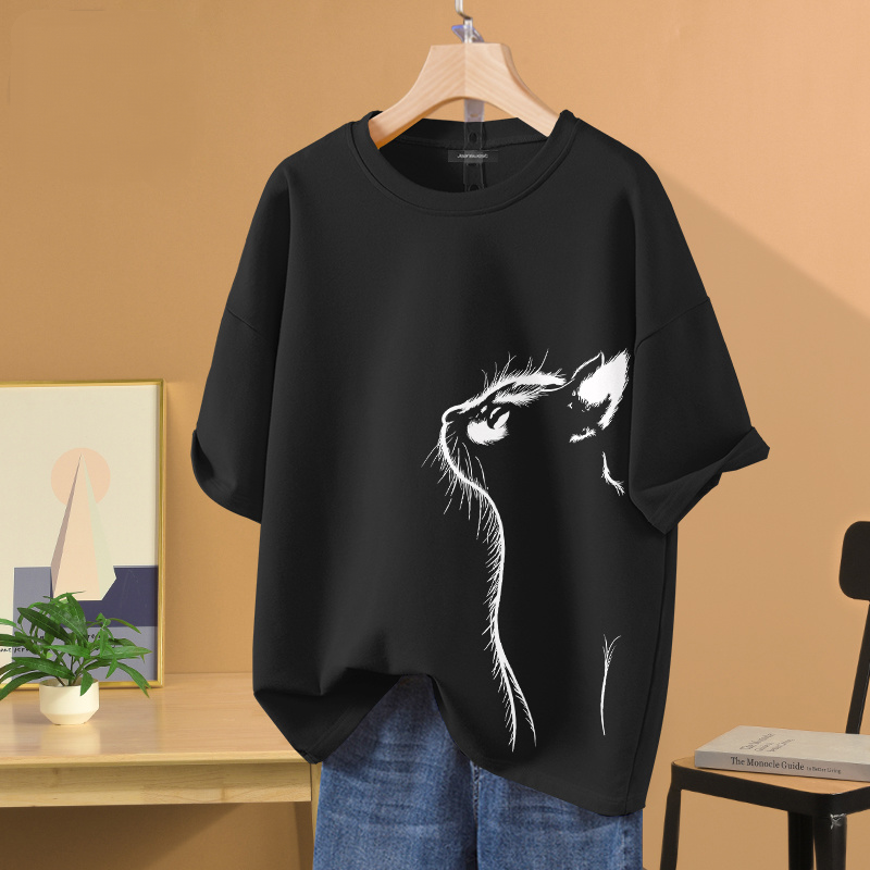 薄款時尚休閒百搭動物印花圓領透氣短袖t恤
