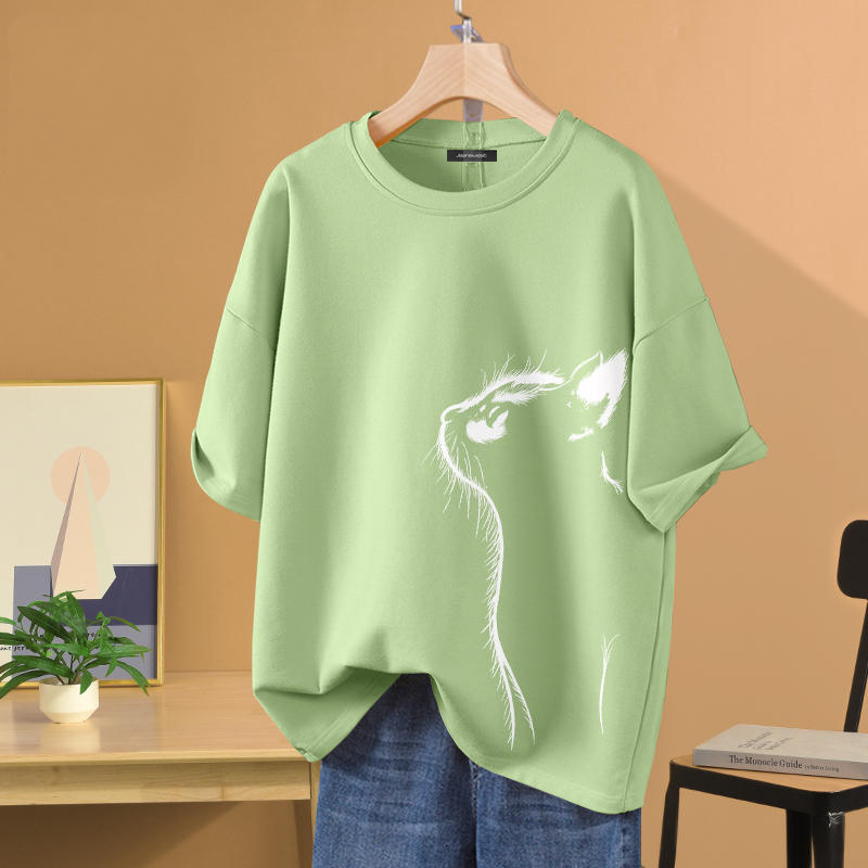 薄款時尚休閒百搭動物印花圓領透氣短袖t恤