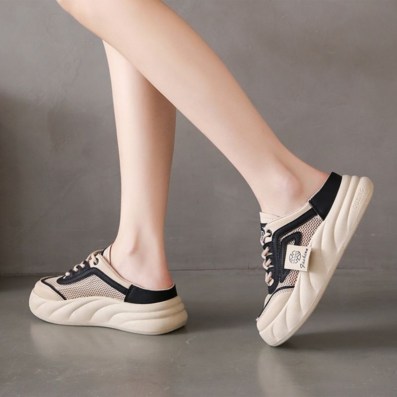 爆款包頭拖鞋網面透氣運動板鞋百搭半拖懶人鞋-HaloBless