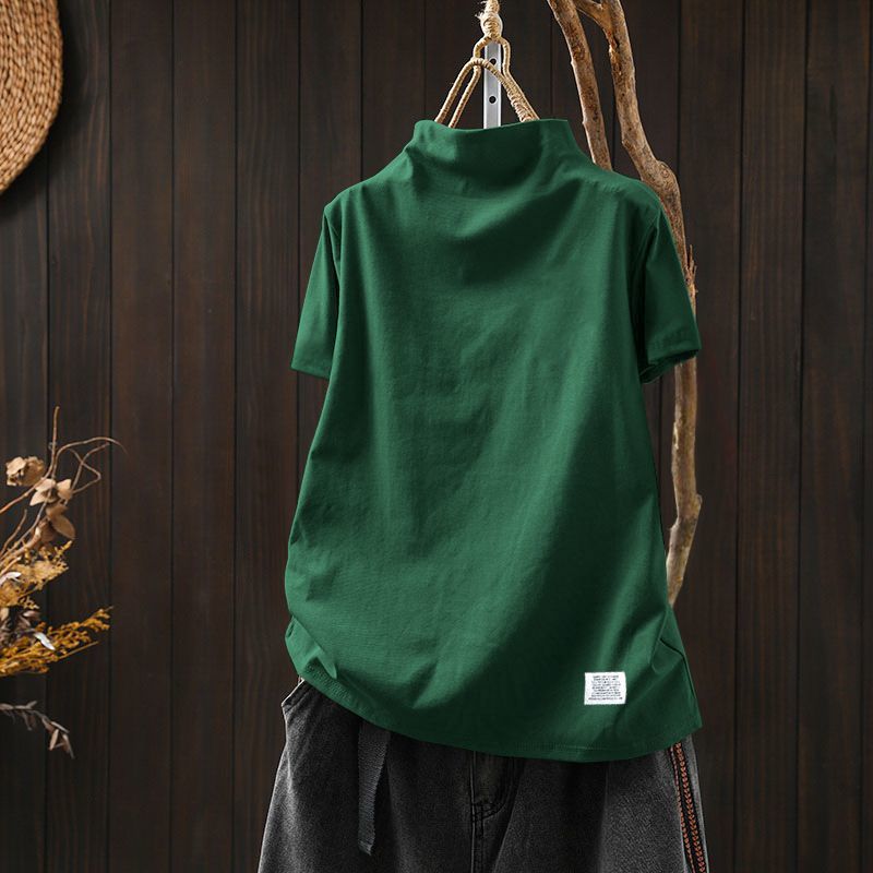 顯瘦印花純棉百搭休閒半高領短袖T恤-HaloBless