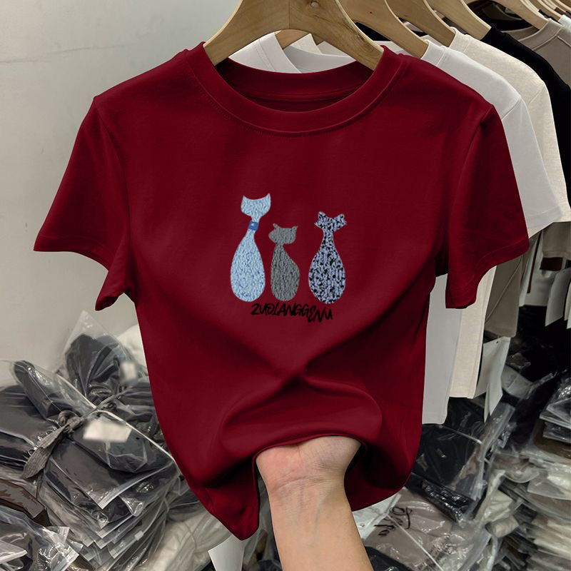 (10色可選)純棉印花修身時尚百搭圓領顯瘦正肩短袖T恤