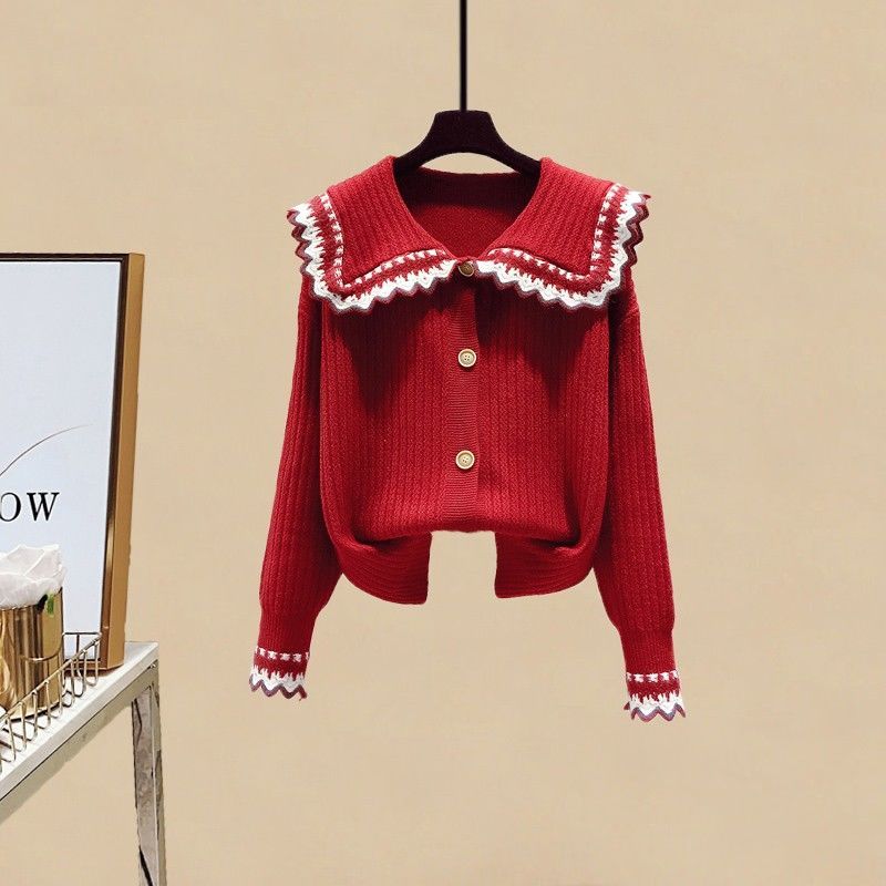 【單件/套裝】慵懶風設計感針織開衫+顯瘦半身裙兩件套