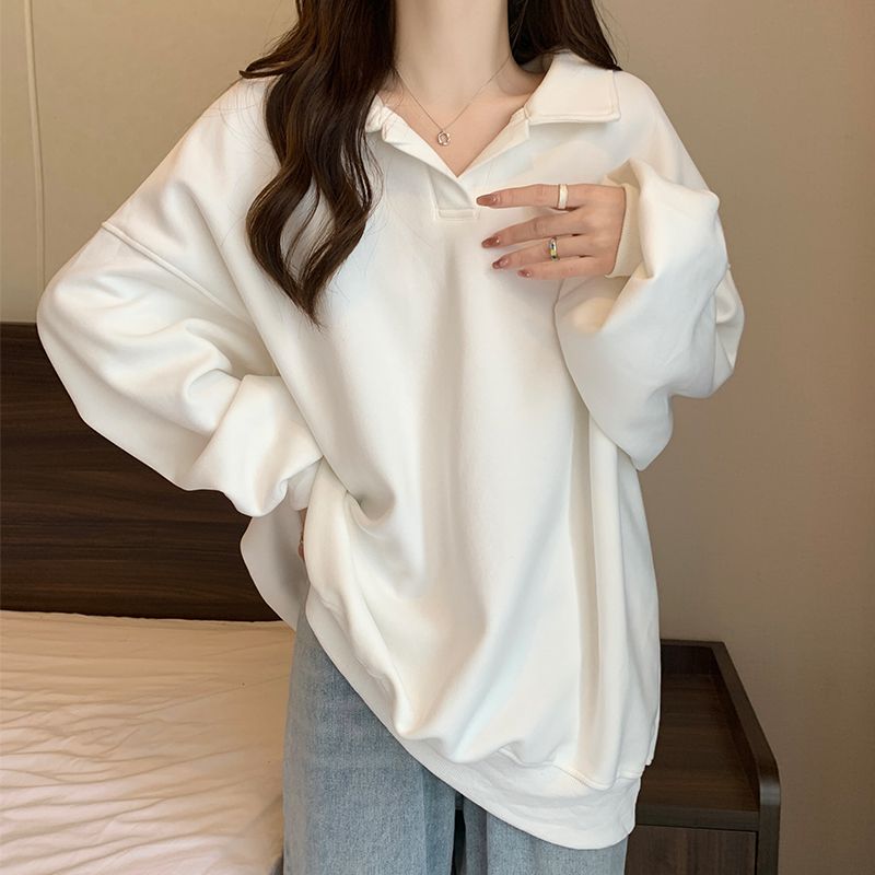 美式寬鬆翻領oversize顯瘦長袖T恤