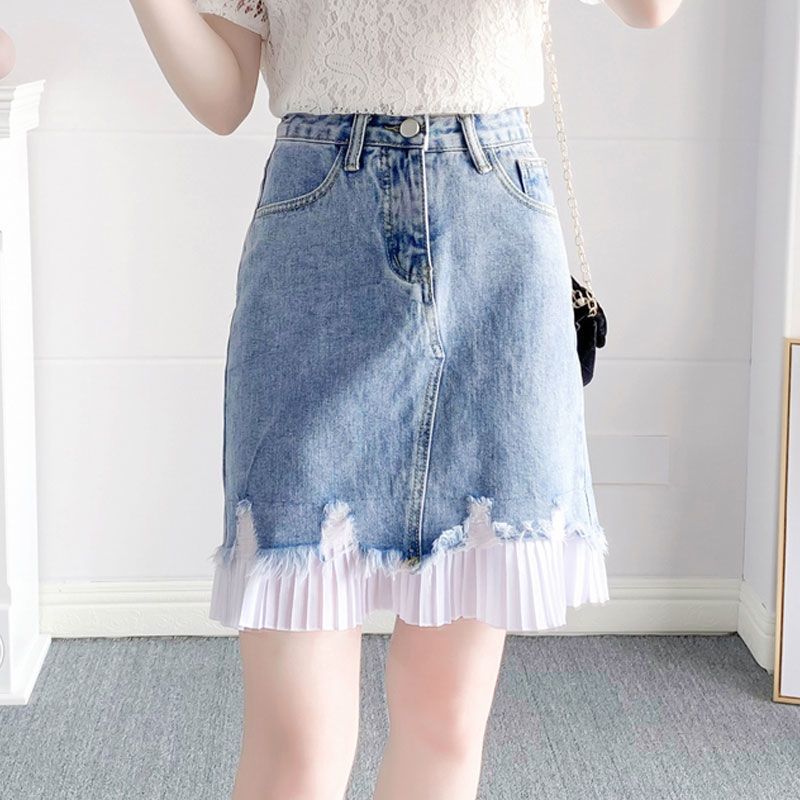 【單件/套裝】氣質溫柔風蕾絲拼接短袖+時尚牛仔半身裙兩件套裝