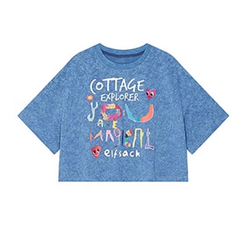 設計感寬鬆休閒短版塗鴉印花短袖T恤