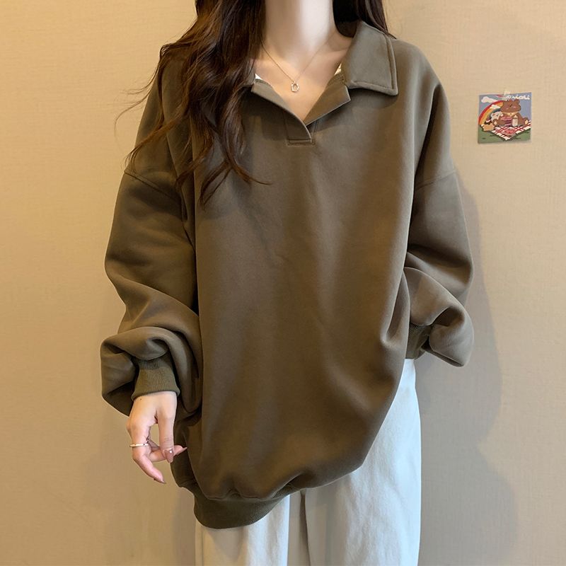 美式寬鬆翻領oversize顯瘦長袖T恤