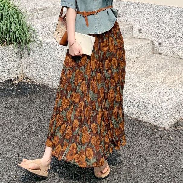 【單品/套裝】短袖牛仔襯衫碎花半身裙兩件套裝-HaloBless