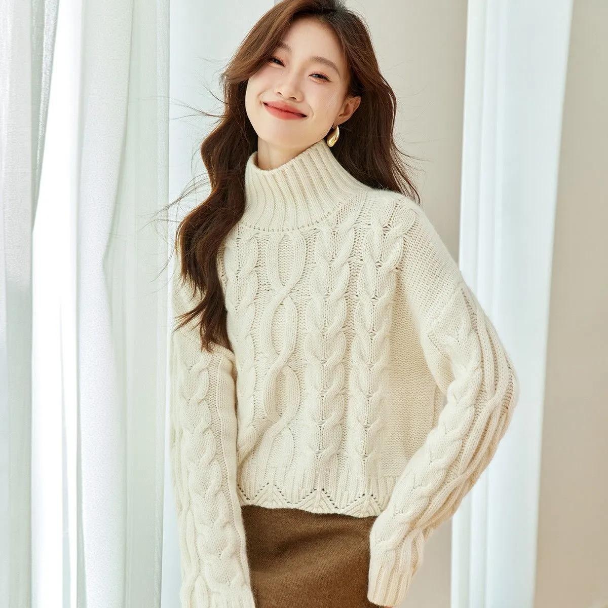 麻花寬鬆顯瘦百搭慵懶復古針織毛衣