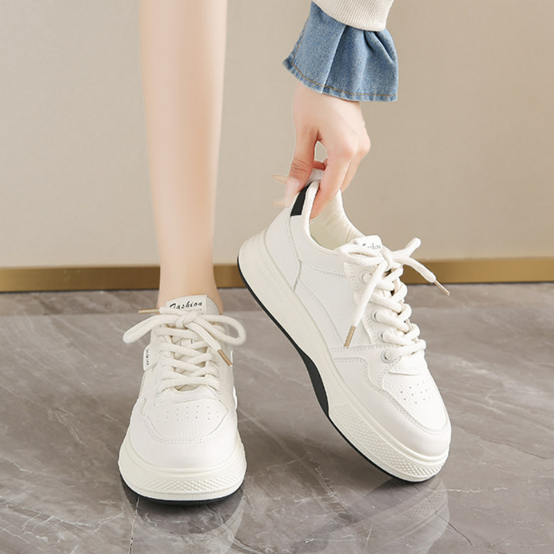 透氣百搭韓版厚底運動休閒板鞋小白鞋-HaloBless