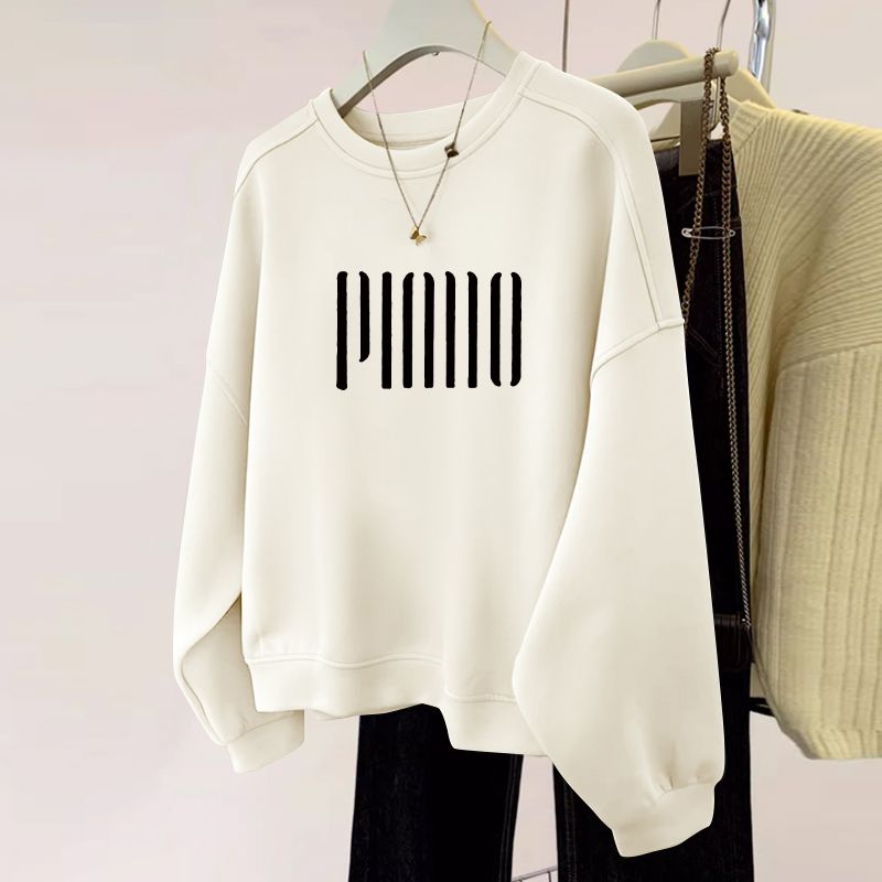 薄款/刷毛休閒圓領寬鬆顯瘦長袖T恤