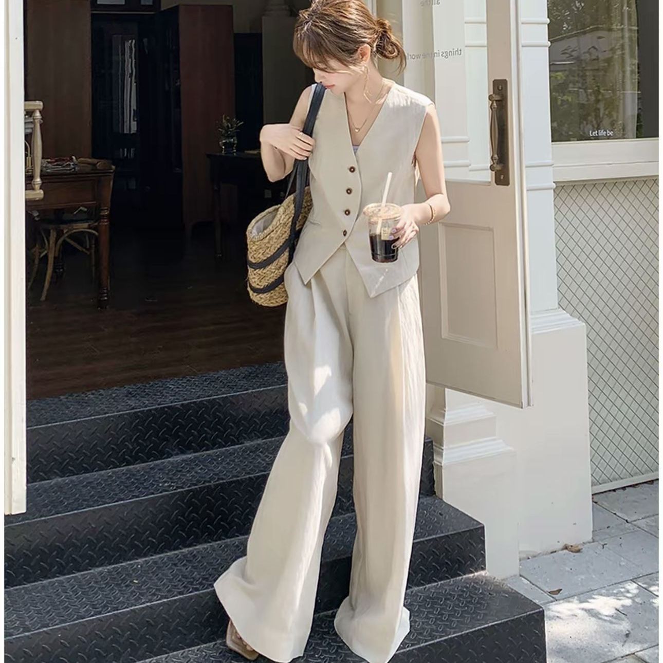 【單件/套裝】法式氣質高級感時尚馬甲+休閑闊腿褲兩件套裝