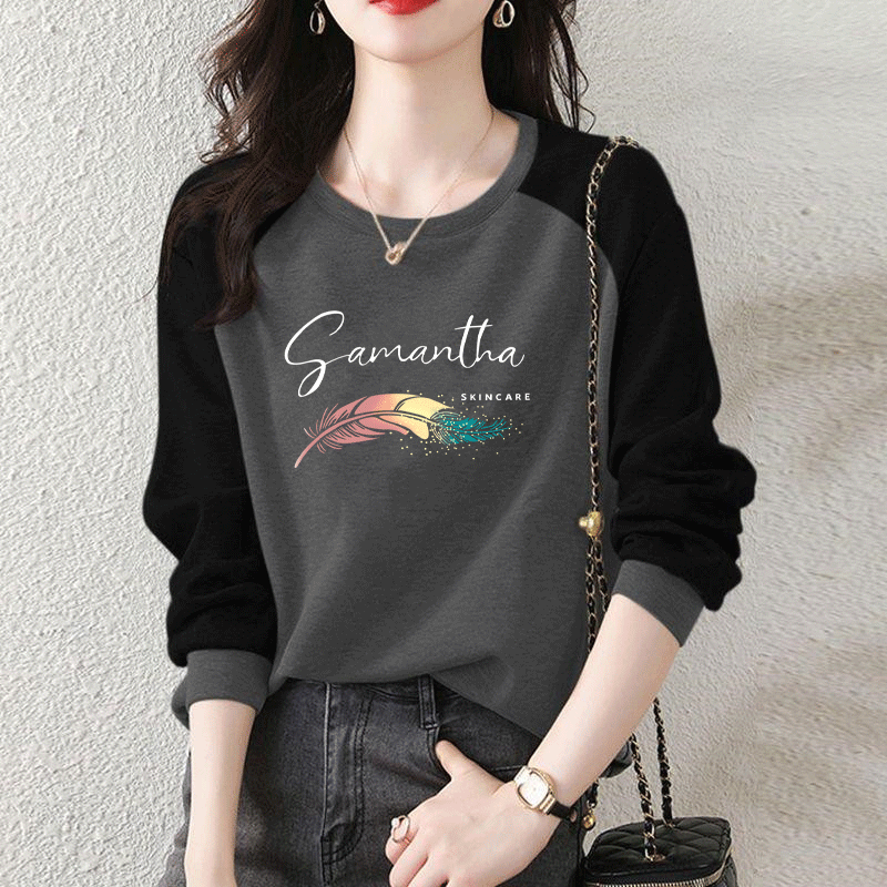 純棉韓版寬鬆顯瘦套頭外穿拼接衛衣長袖-HaloBless