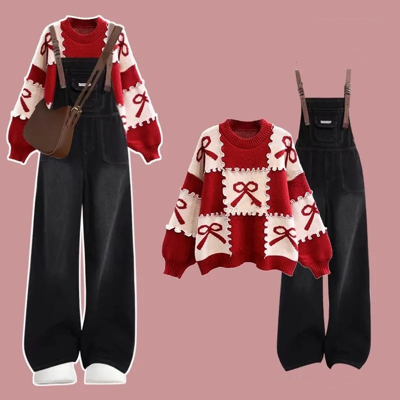 【整套】小眾通勤毛衣搭高級感背帶褲兩件套